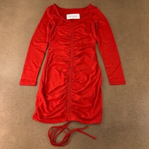XXTAXN Women's Size Small Red Sexy V Neck Long Sleeve Bodycon Mini Dress NWT